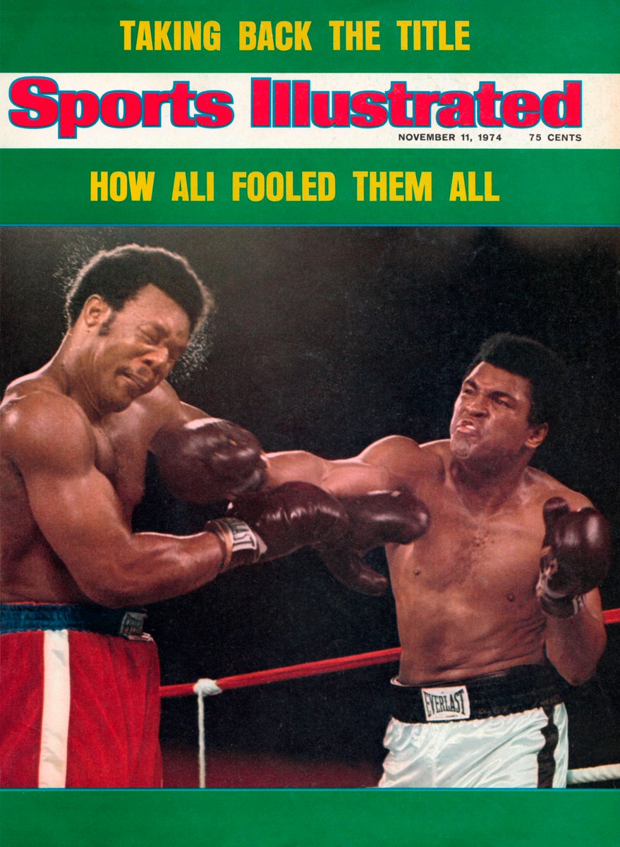 MuhammadAli's tweet image. Sports Illustrated Cover: November 11, 1974
WBA/WBC Heavyweight title: Muhammad Ali vs George Foreman at Stade du 20 Mai (currently known as Stade Tata Raphaël) in Kinshasa, Zaire for “The Rumble in the Jungle” match.
#MuhammadAli #Icon #SportsIllustrated #HeavyweightTitle…