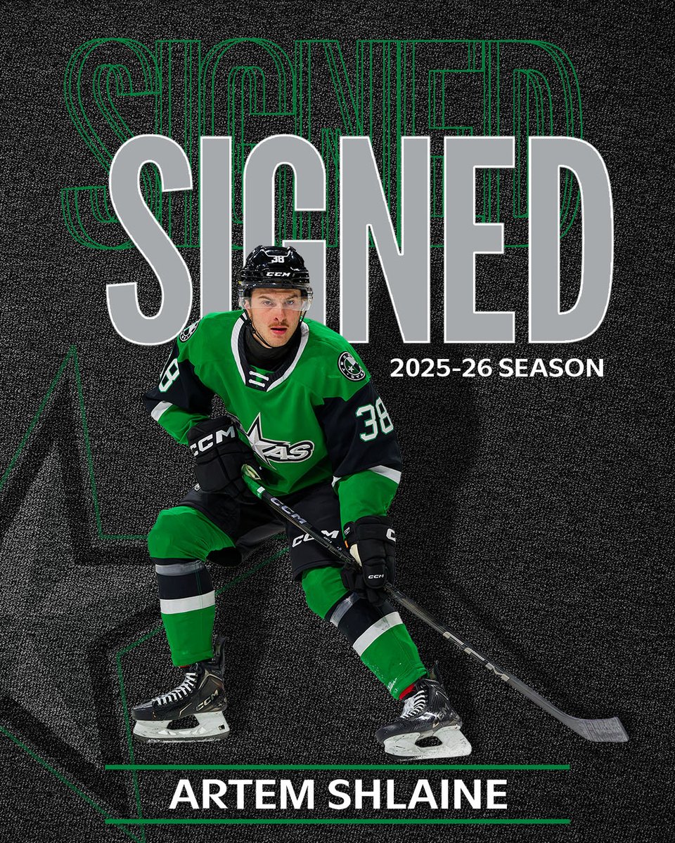 TexasStars's tweet image. We have signed forward Artem Shlaine to an AHL contract ahead of the 2025-26 season. Welcome back to the 512, Artem! ⭐
More: bit.ly/3Iyb8TH