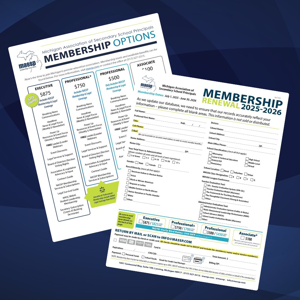 massp's tweet image. Early bird savings end August 1! ⏳ Renew your MASSP membership now and get $50 off. Stay ahead with expert support, advocacy updates & exclusive events. Renew online: massp.com/membership