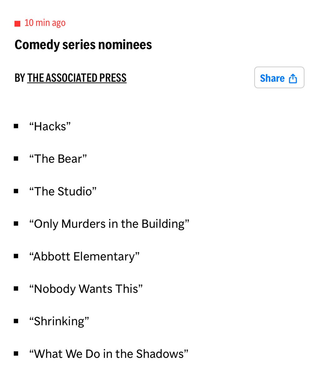 vplus's tweet image. I know I am the millionth person to say this, but will never understand The Bear being allowed to compete for an Emmy as a comedy. apnews.com/live/emmy-awar…