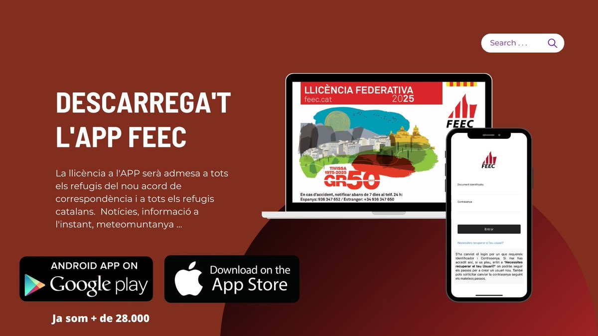Descarrega't l'APP i porta sempre la #FEEC amb tu.

✅ Targeta federativa
✅ Actualitat
✅ Avantatges federats

📲Android ➡️bit.ly/3nLinNV
📲iOS ➡️bit.ly/3VVL8Dk

#sentlamuntanya #sommuntanya #feectotlany