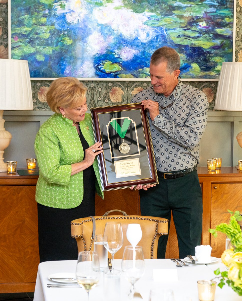 USF_Pres's tweet image. I was honored last week to present Lowry Baldwin with the President’s Fellow Medallion, which recognizes individuals who have made significant contributions in their fields and have demonstrated an exceptional impact on society. Lowry, who serves as chairman and co-founder of the…