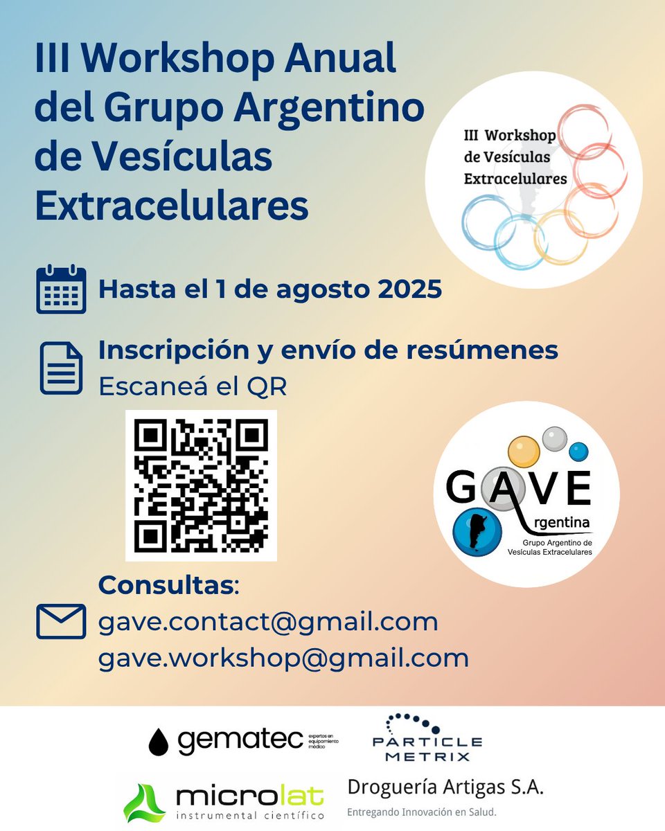 gave_arg's tweet image. ‼️Recordamos que está abierta la inscripción y el envío de resúmenes al III Workshop Anual del GAVE
Podés hacerlo completando el formulario hasta el 1 de agosto 2025
forms.gle/sTWKdXGZ73UwnA…
Los esperamos!!