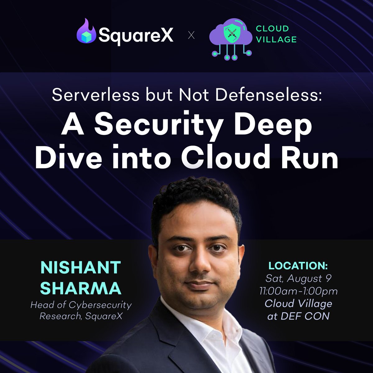 SquareX (@getsquarex) on Twitter photo This August at Cloud Village (<a href="/cloudvillage_dc/">Cloud Village</a>) at @DEFCON, join SquareX’s Head of Cybersecurity Research, Nishant Sharma (<a href="/nishantsharmax/">Nishant Sharma</a>), for a deep dive into securing serverless infrastructure.
In our 2-hour workshop on August 9, "Serverless but Not Defenseless," we’ll walk This August at Cloud Village (<a href="/cloudvillage_dc/">Cloud Village</a>) at @DEFCON, join SquareX’s Head of Cybersecurity Research, Nishant Sharma (<a href="/nishantsharmax/">Nishant Sharma</a>), for a deep dive into securing serverless infrastructure.
In our 2-hour workshop on August 9, "Serverless but Not Defenseless," we’ll walk