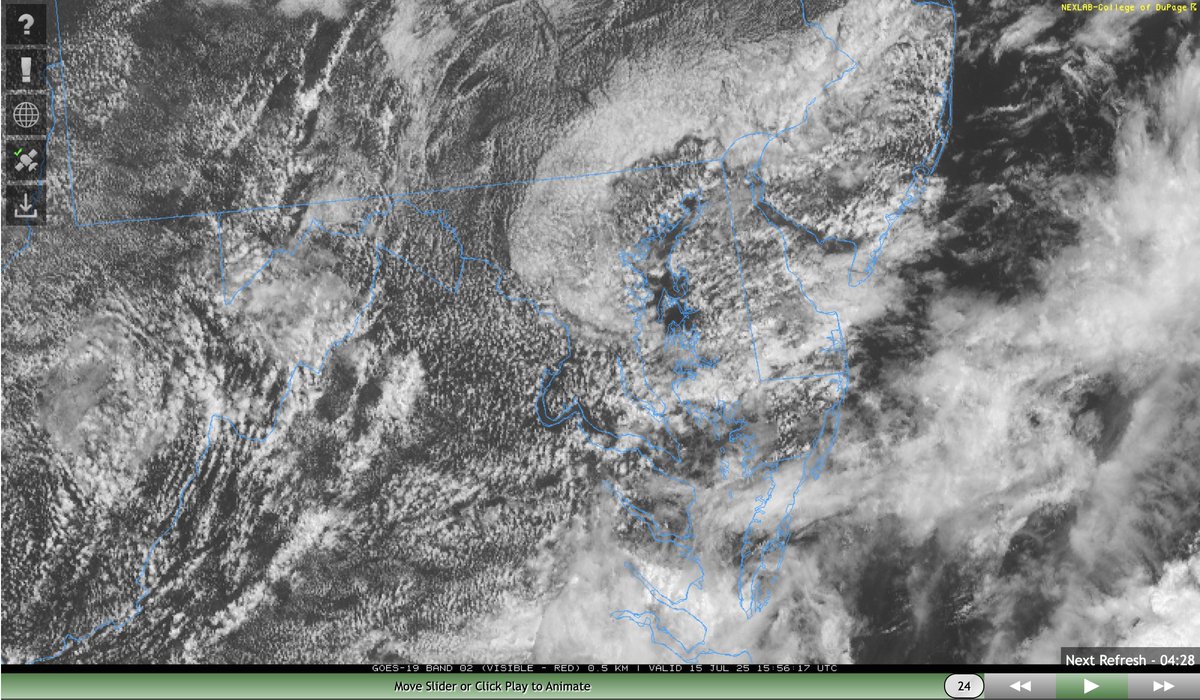 ryankanerWX's tweet image. A much needed break from the storms for majority of MD today. Storm activity will be confined south of DC. Current satellite shows widespread cumulus with sunshine breaking out. It will be warm & very humid. Widespread showers & storms return tom with more flooding possible #MdWx