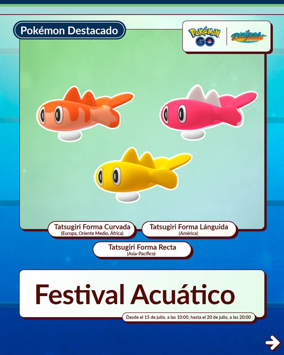 PokemonGoAppLA's tweet image. ¡Únanse! ¡La aventura ha comenzado!
¡Empieza el Festival Acuático de #PokemonGO! 🌊🤩