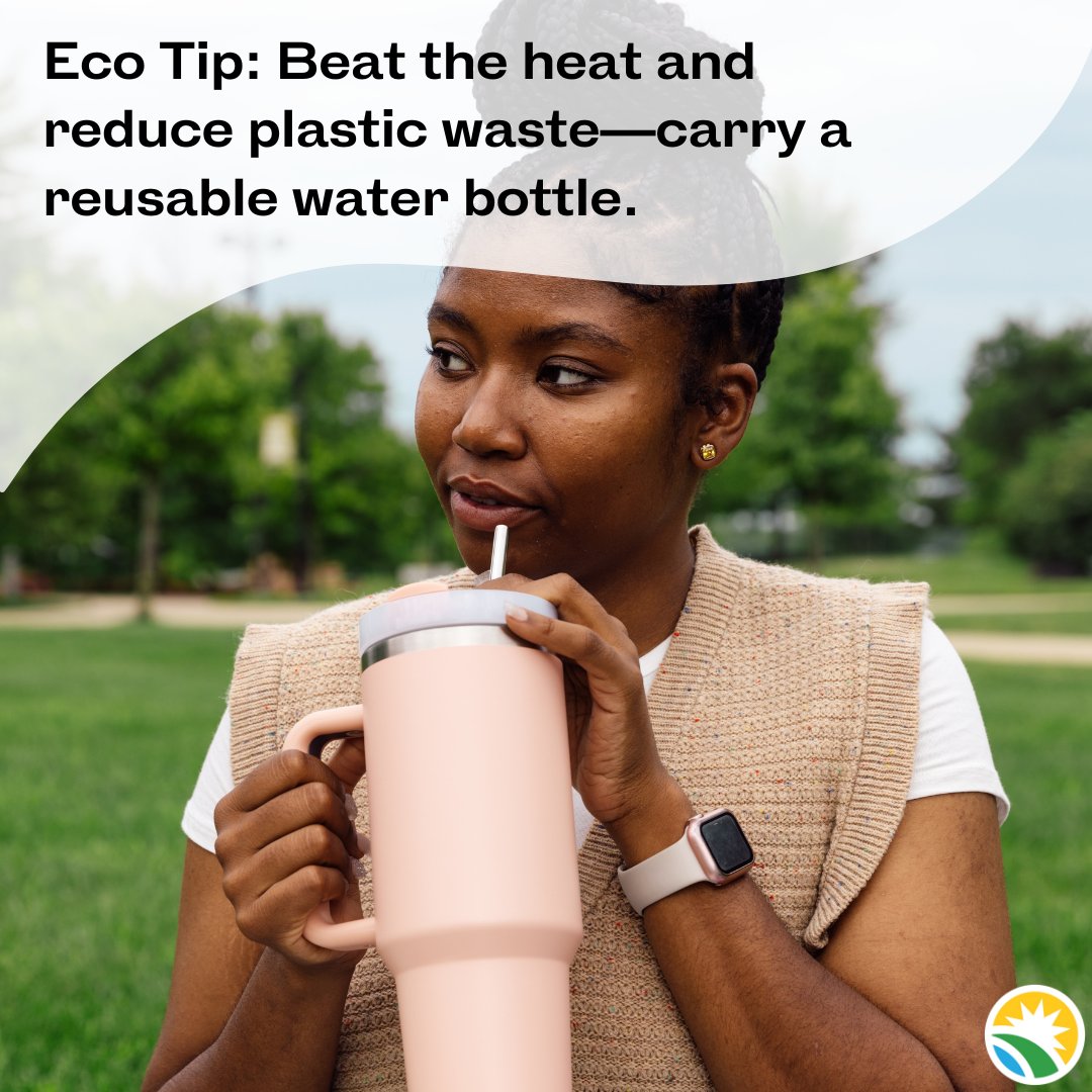 MCGreenBank's tweet image. Eco Tip Tuesday: 💧 Hydrate sustainably—carry a reusable water bottle! It keeps you cool in the heat while cutting down on single-use plastics. ♻️🌞