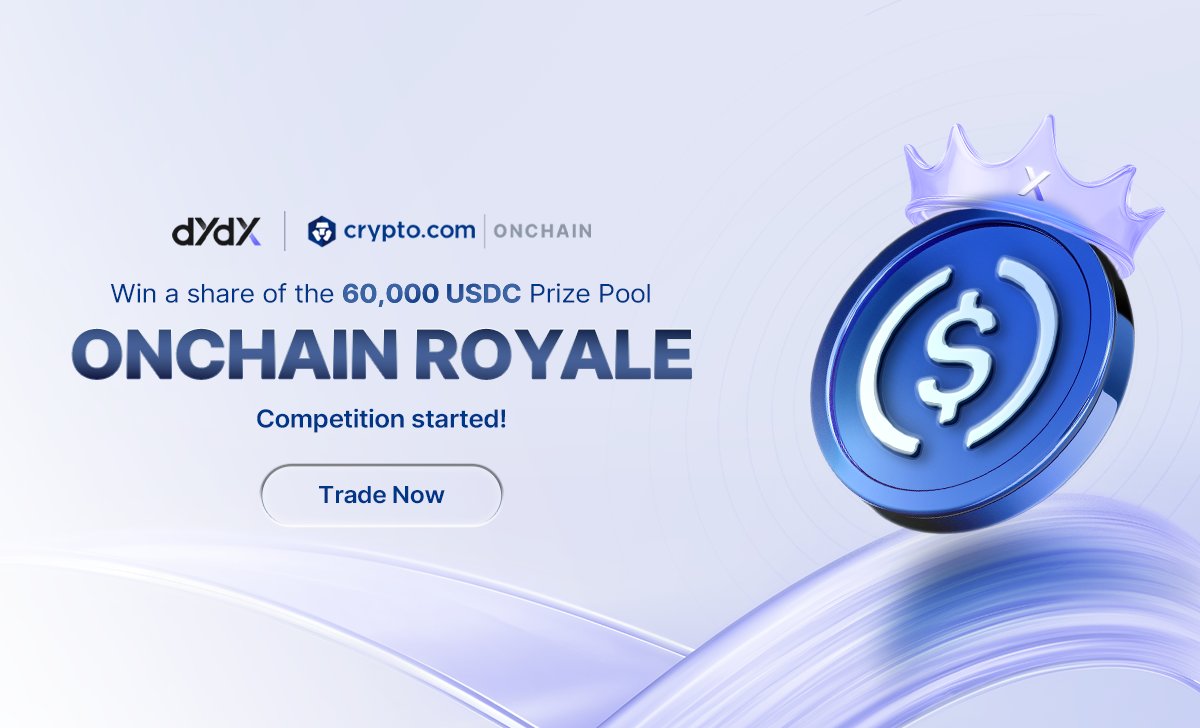 onchain_wallet's tweet image. 🔊 @dYdX x Crypto.com Onchain Royale is live in the Onchain app!
💱Trade via the Onchain app and work your way up the leaderboard
🎁 Total prize pool: 60,000 USDC
📅 Competition ends 29 Jul, 23:59 UTC+8
Get Started 👇…