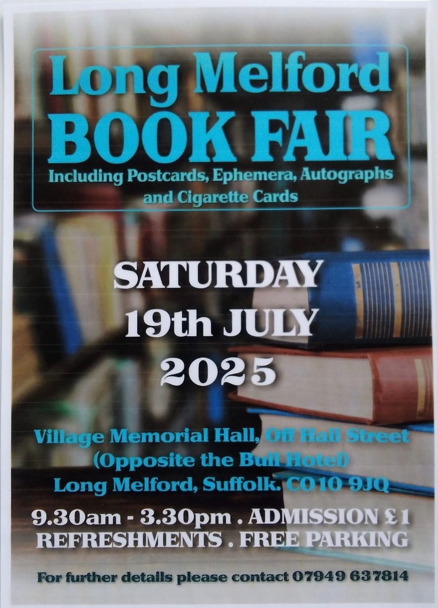 This Saturday (19th), Long Melford Book Fair - with lots of postcards, and other collectables - is back in the Suffolk village. Open 9:30-3:30 at the Village Memorial Hall, Long Melford, CO10 9JQ, there will be refreshments, and FREE parking too ⬇️