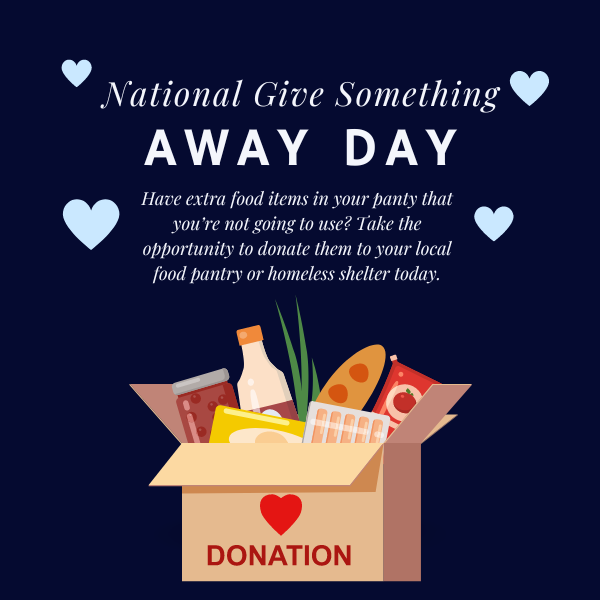 LarsonCashSaver's tweet photo. Happy National Give Something Away Day! Take a look in your pantry and share the love by giving away non-perishable items to those in need. A small act of kindness can make a big difference! 🎁 https://t.co/HpGkgG28kg