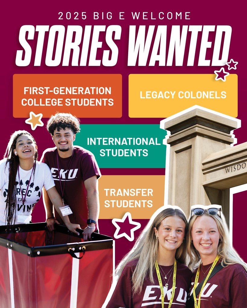 eku's tweet image. 🚨 Attention freshmen! Do you have an exceptional story to tell? We want to tell it for you! Are you a legacy Colonel? A first-gen student? Whatever it may be, share your story in the survey below, and we just might feature you! 📣🤳 #EKU #GoBigE
🔗: forms.gle/KWXYKRPpATf7A5…