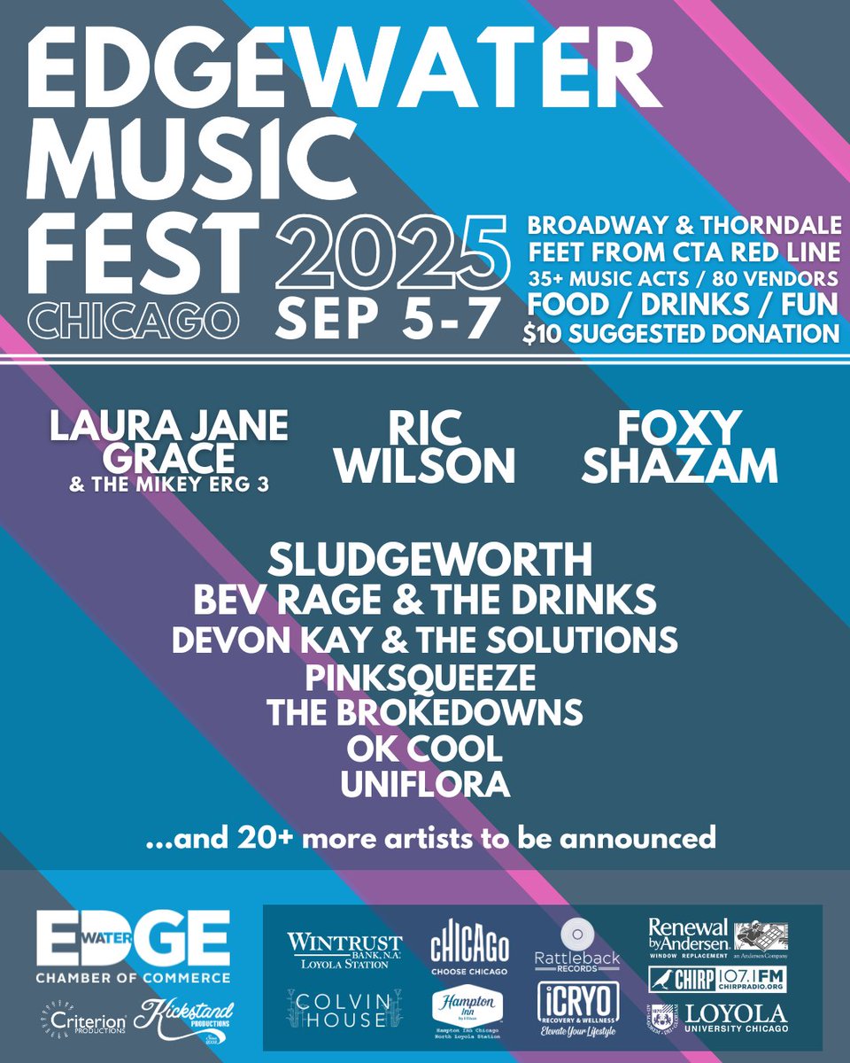 kickstandshows's tweet image. CHICAGO! ☀️ Get ready for the inaugural Edgewater Music Fest at Broadway &amp;amp; Thorndale from Sep. 5-7! Featuring Laura Jane Grace, Ric Wilson, Foxy Shazam and much more!