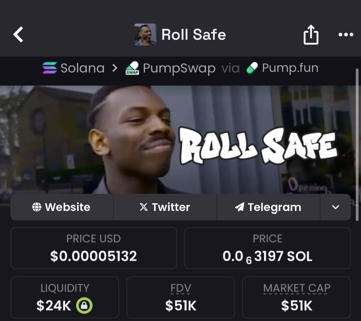 alphawhaleups's tweet image. I bought #rollsafe at $51k Mc earlier on my Alpha tg

Eb7Wq4Ad3icPUtbNCFAmmGQcmjvNAswjPabki1qgpump