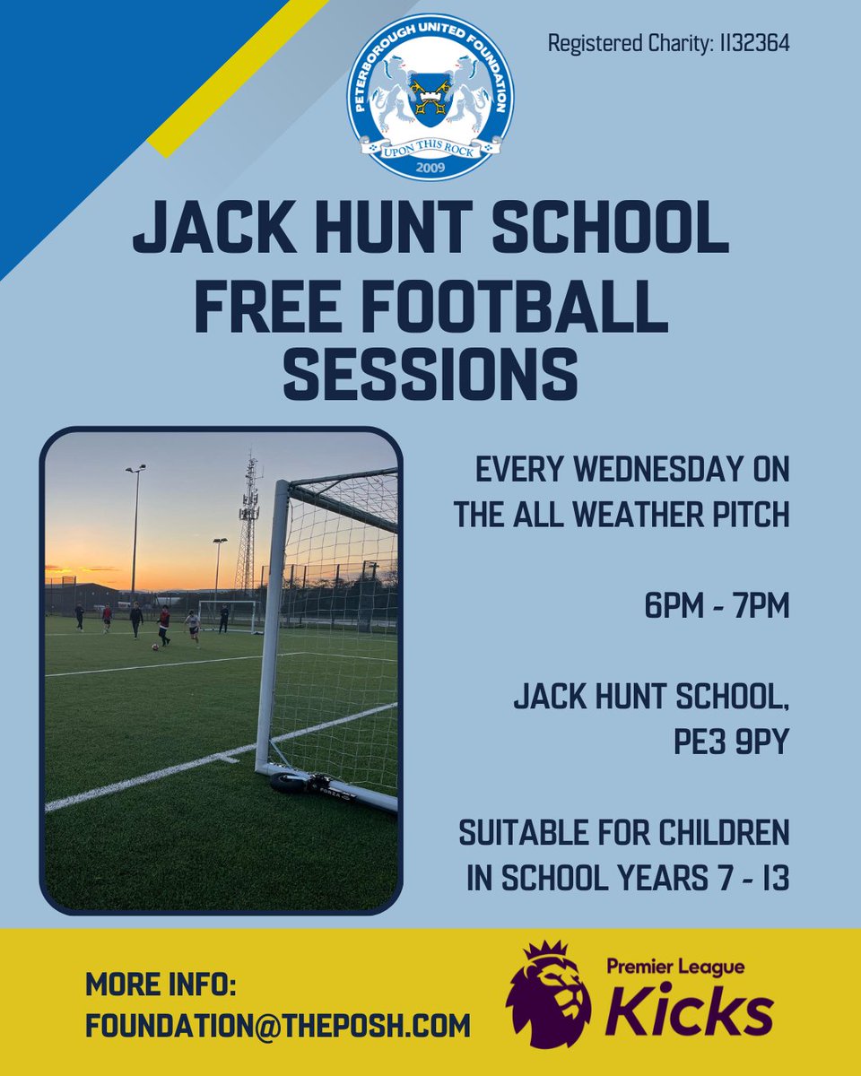 Peterborough United Foundation (@poshfoundation) on Twitter photo ⚽️ Our #PLKicks football session at Jack Hunt School continues on Wednesday! Come and join us for an hour of football on the all weather pitch, 6pm-7pm!
#pufc | <a href="/PLCommunities/">Premier League Communities</a> ⚽️ Our #PLKicks football session at Jack Hunt School continues on Wednesday! Come and join us for an hour of football on the all weather pitch, 6pm-7pm!
#pufc | <a href="/PLCommunities/">Premier League Communities</a>