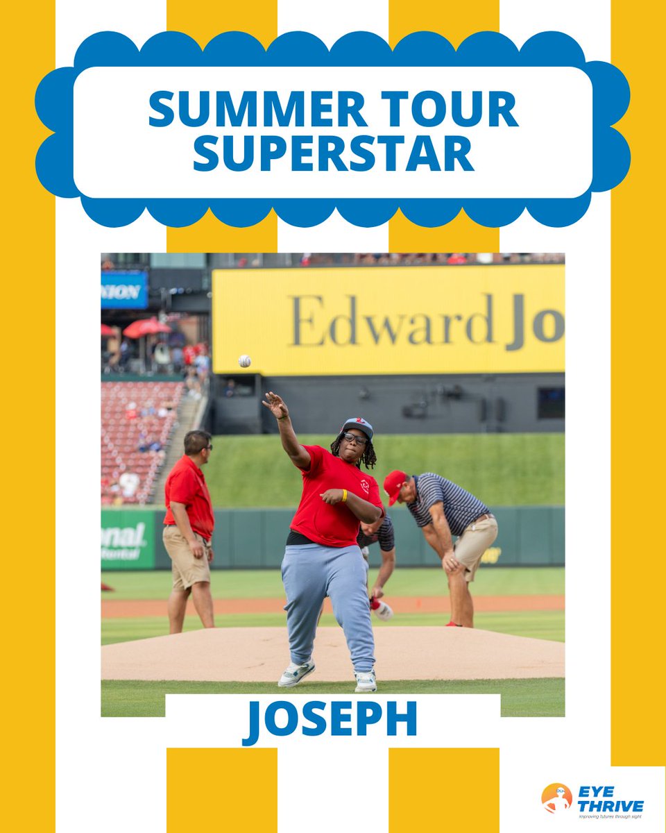 Eye_Thrive's tweet image. Meet Summer Tour Superstar Joseph! 🌟
The first child served on our second Mobile Vision Clinic—and he threw the first pitch at the @Cardinals game that night! ⚾
This honor roll student is ready to shine in his new glasses. 💛
#SummerTourSuperstar #GlassesForTheLou