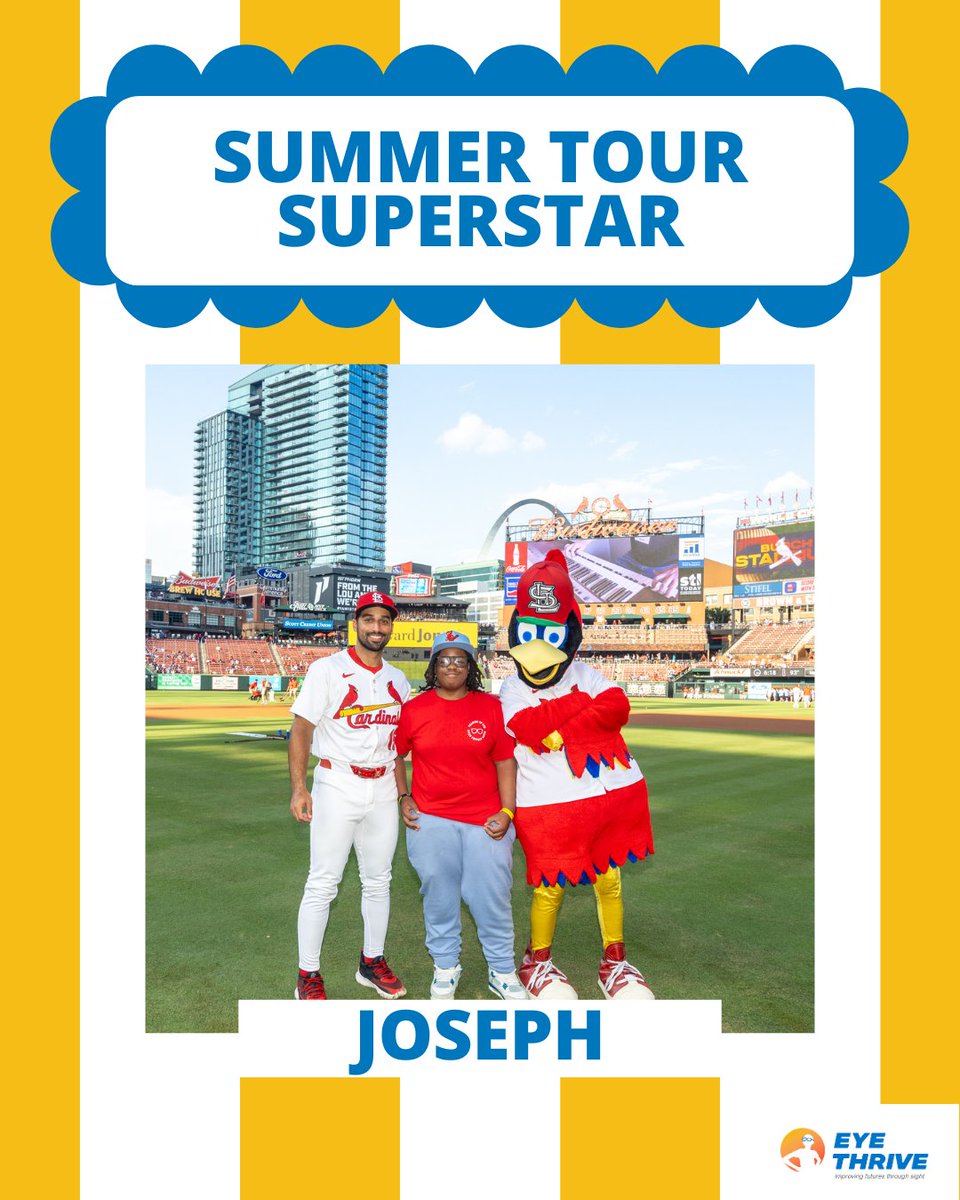 Eye_Thrive's tweet image. Meet Summer Tour Superstar Joseph! 🌟
The first child served on our second Mobile Vision Clinic—and he threw the first pitch at the @Cardinals game that night! ⚾
This honor roll student is ready to shine in his new glasses. 💛
#SummerTourSuperstar #GlassesForTheLou
