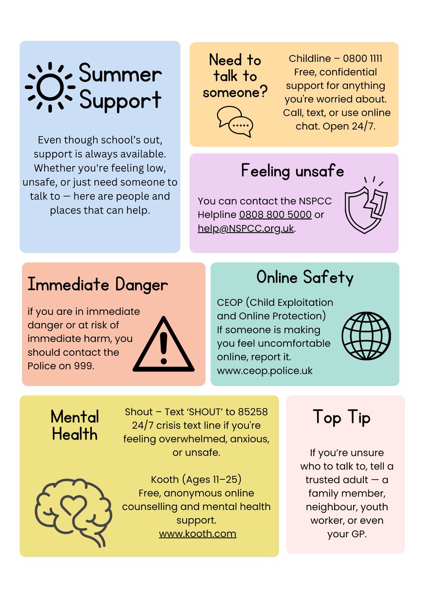 SWRSchool's tweet image. Summer Support - we just wanted to remind you that although the school will be closed for the Summer Holidays as of Friday, there is still lots of support out there for you to utilise if you need it. #SummerSupport