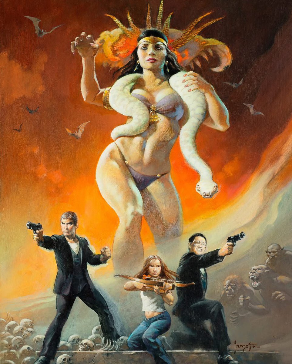 frazettagirls's tweet image. Unused poster art for the 1996 Robert Rodriguez @rodriguez vampire thriller. The studio ultimately passed on this striking rendition of Salma Hayekโs (@salmahayek) iconic serpent dancer, opting instead for a photo manipulated design that emphasized George Clooneyโs star power.โฆ