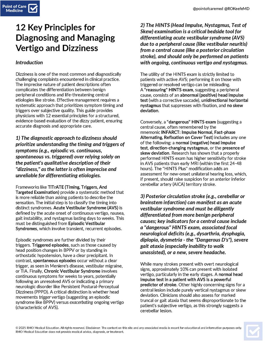12 Key Principles for Diagnosing and Managing Vertigo and Dizziness

🧵