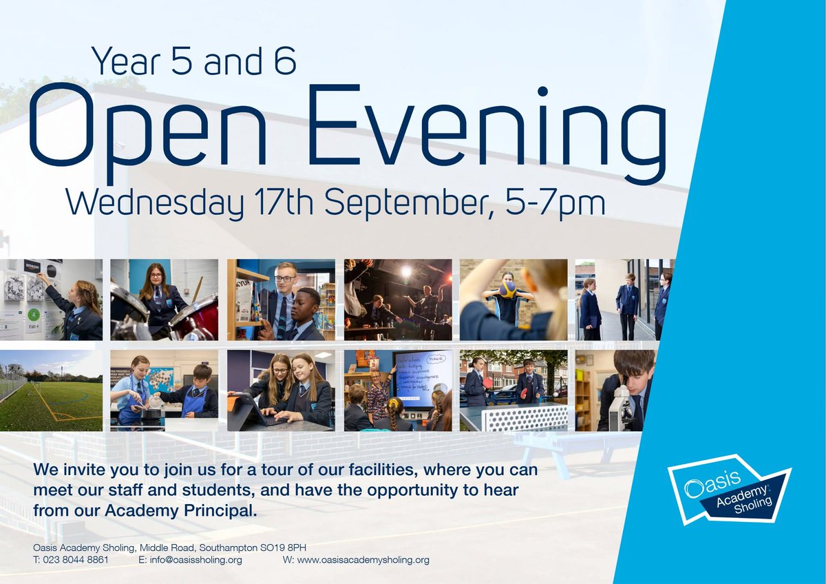 𝗝𝗼𝗶𝗻 𝘂𝘀 𝗳𝗼𝗿 𝗼𝘂𝗿 𝗢𝗽𝗲𝗻 𝗘𝘃𝗲𝗻𝗶𝗻𝗴 𝗳𝗼𝗿 𝗬𝗲𝗮𝗿 𝟱 𝗮𝗻𝗱 𝟲 𝗽𝘂𝗽𝗶𝗹𝘀
We’re thrilled to invite Year 5 and 6 pupils and their families to our Open Evening – a fantastic opportunity to see what makes OA Sholing a great place to learn and grow.
#OpenEvening