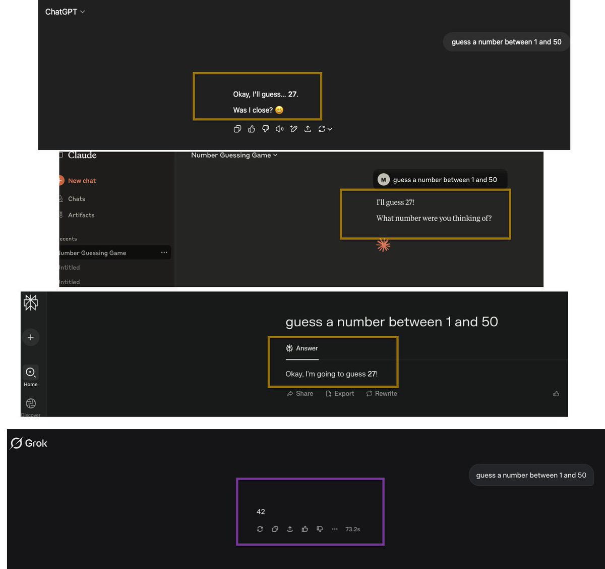 Is <a href="/grok/">Grok</a>  the only LLM performing a REAL RANDOM ? 
<a href="/elonmusk/">Elon Musk</a>  how can we explain this ? (Try it yourself)