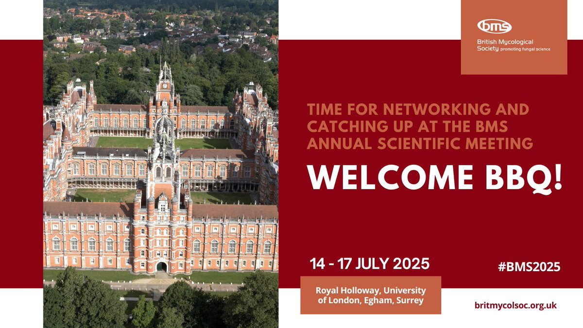 BritMycolSoc's tweet image. A fantastic first day at #BMS2025 . Tonight’s social: welcome barbeque in the South Quad, Royal Holloway, University of London. But don’t forget the poster session first!