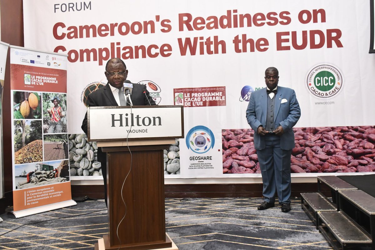 FAOCameroun's tweet image. 🚨🌱Ce jour à Yaoundé, @MincommerceCMR réunit acteurs clés au Forum national sur le Règlement de l'🇪🇺 sur la déforestation — étape cruciale pour l’accès du 🇨🇲 aux marchés internationaux🌍
La FAO accompagne les échanges vers des filières #cacao & #café durables et traçables.
#RDUE
