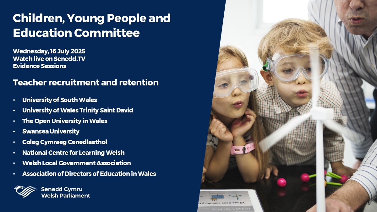 SeneddChildren's tweet image. Tomorrow we continue to hear evidence for our inquiry into teacher recruitment and retention.
Here is the line up @UniSouthWales, @UWTSD, @OUCymru; @SwanseaUni; @colegcymraeg; National Centre for Learning Welsh; @WelshLGA and ADEW
Senedd.TV
business.senedd.wales/ieListDocument…