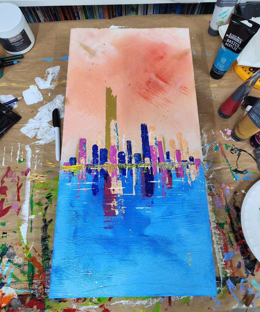 My wife loves NYC. So, I painted this abstract city skyline of NYC for her birthday.