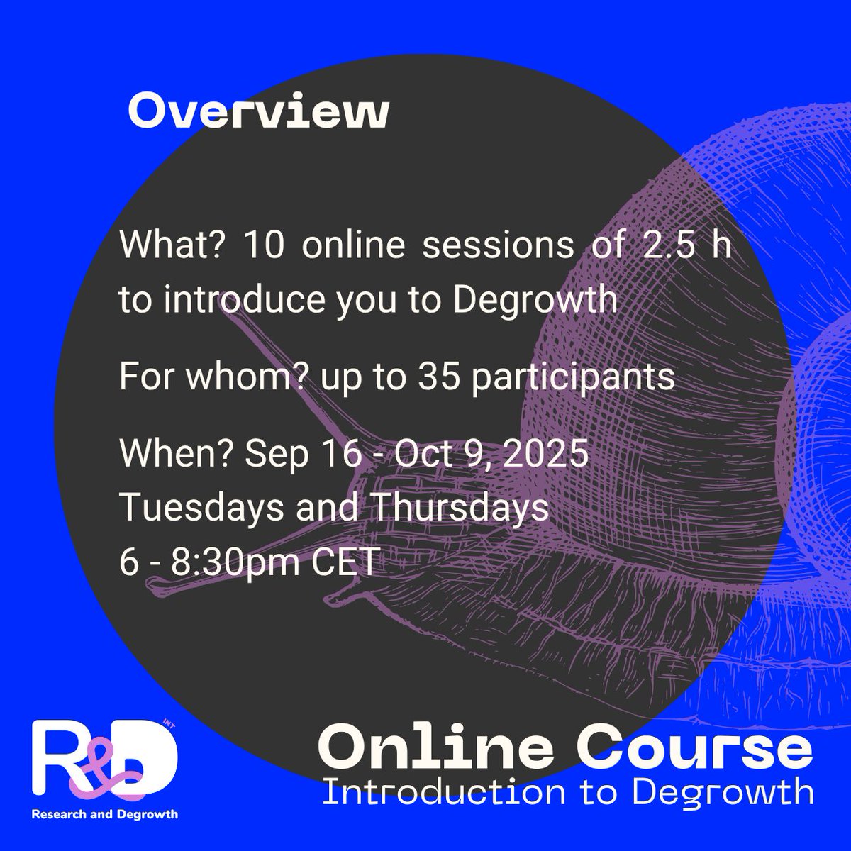 R_Degrowth's tweet image. 🐌 EXTRA SPOTS OPEN🐌
🥸 The third edition of the online "Introduction to Degrowth" course will run from September to October.
📆Deadline: July 24th
To check the program and apply, see degrowth.org/projects/degro…
#degrowth #course #online #economics