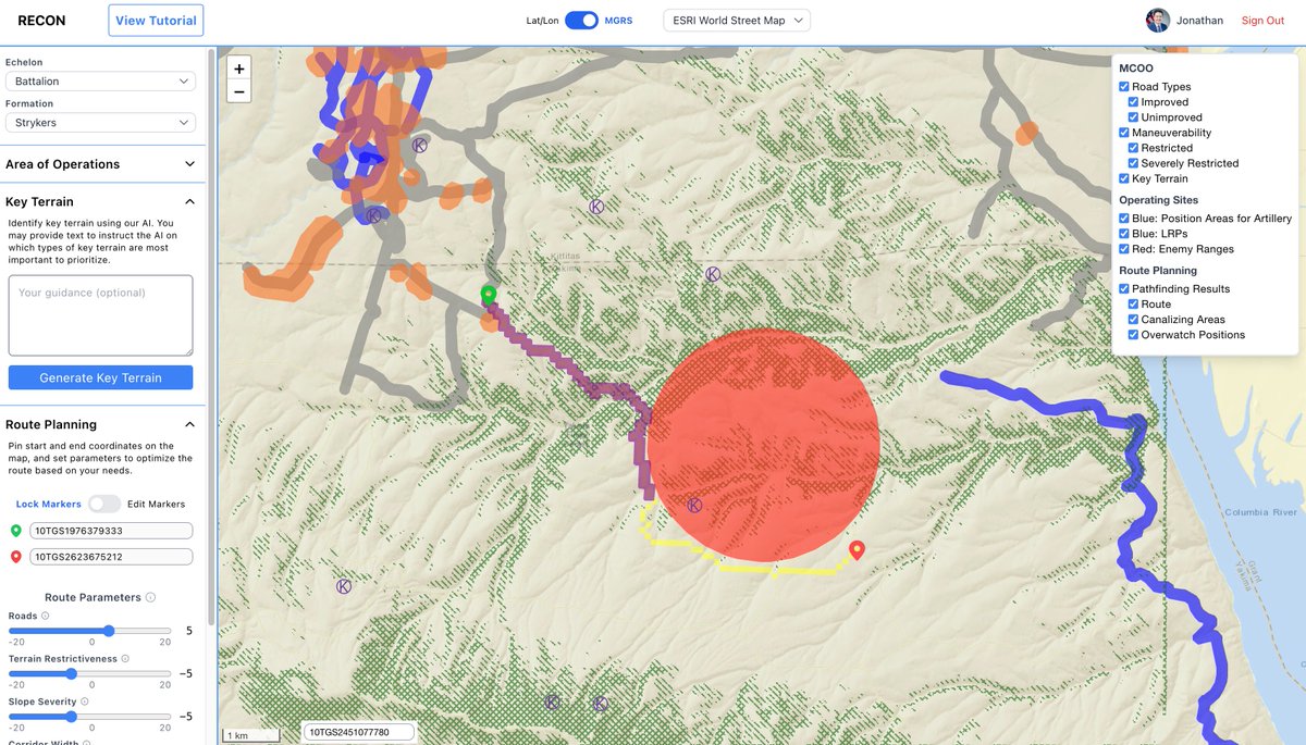 Introducing Recon

Today, we’re launching a Closed Beta of Recon: a cloud-based Intelligence Preparation of the Operational Environment (IPOE) AI agent that creates decision support products like the Modified Combined Obstacle Overlay (MCOO), identifies tactical areas like