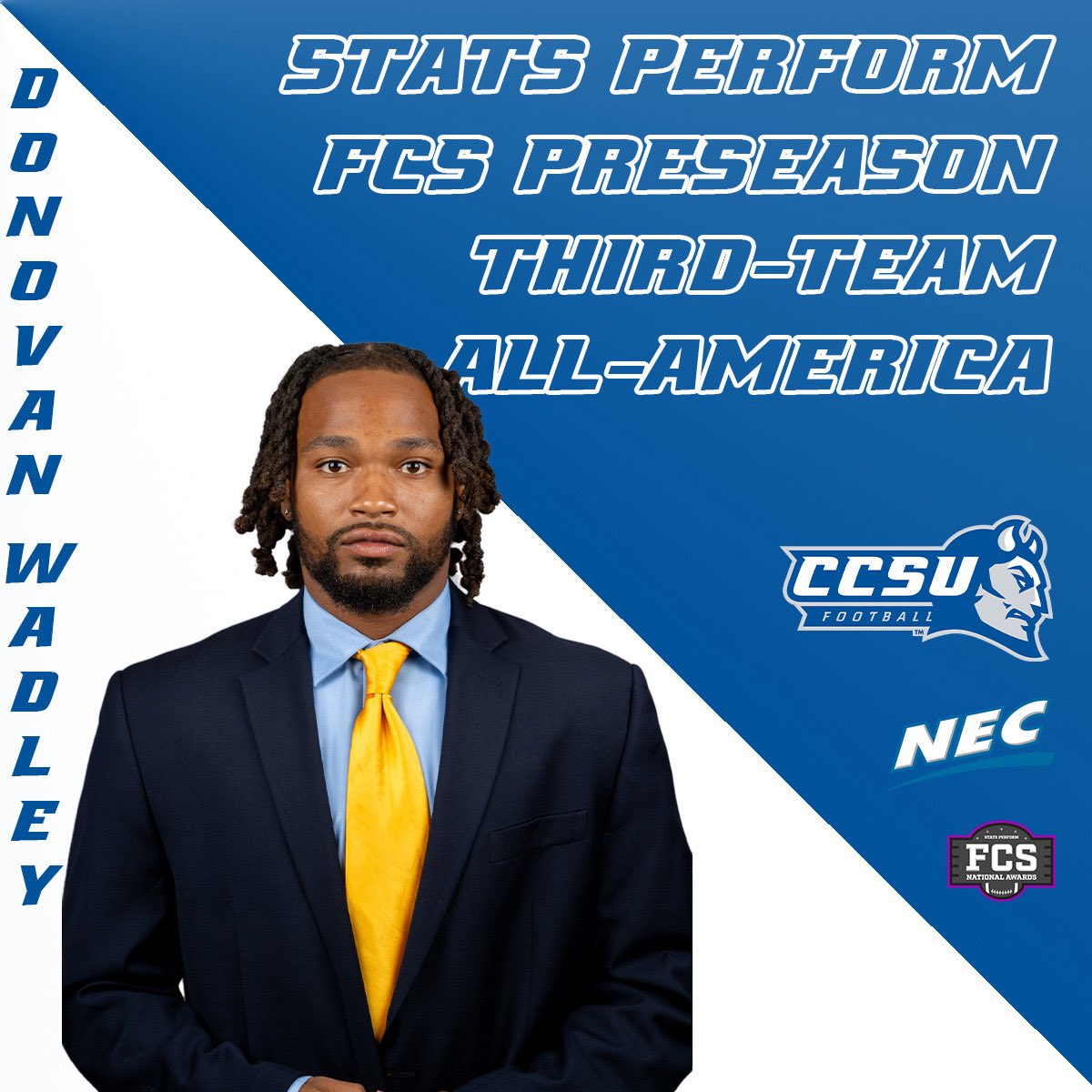 CCSU Football (@ccsu_fb) on Twitter photo Congratulations to Donovan Wadley on earning <a href="/OptaAnalystFCS/">FCS Football</a> Preseason All-American Third Team 🔥🔥
#GoBlueDevils Congratulations to Donovan Wadley on earning <a href="/OptaAnalystFCS/">FCS Football</a> Preseason All-American Third Team 🔥🔥
#GoBlueDevils