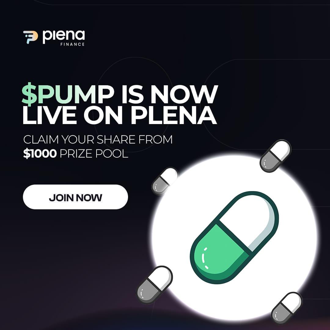 OFFICIAL: $PUMP is now LIVE on Plena Super App 💊

To the early apes who snagged in, gg

For everyone else: 
1️⃣ Like &amp; RT
2️⃣ Tag 2 frens ⬇️

Share in $1,000 worth of $PUMP (20 winners)
Ends by July 24th @12PM UTC

Swap gasless, ride the pump 📲