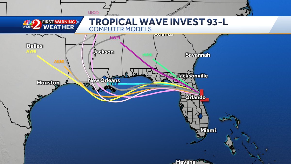 TMainolfiWESH's tweet image. Just wanted to give a quick update on #invest93. This is going to be a big rain maker for #florida then could become a TD or #Dexter as it moves across the #gulf. Flooding is a big concern today for Central Florida. Stay with #weshwx for updates throughout the day
