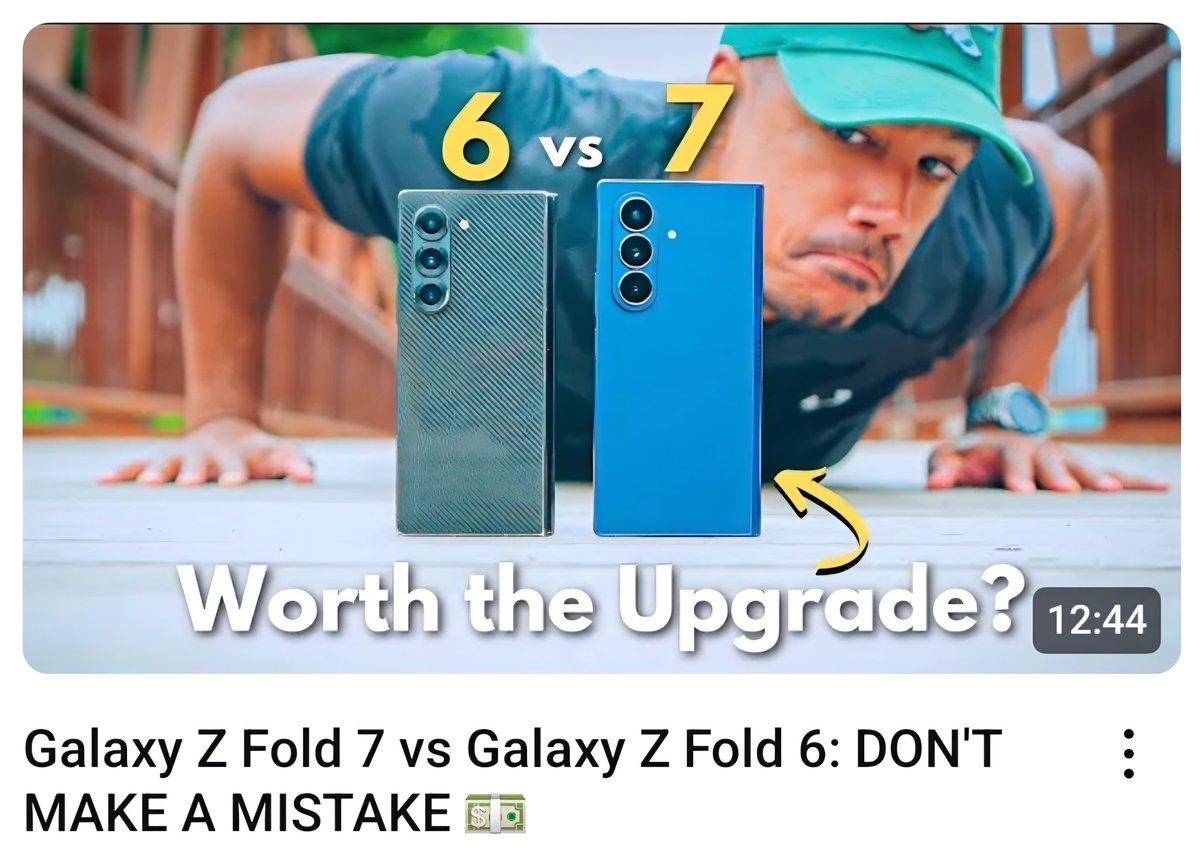 DAVTech__'s tweet image. New Galaxy Fold 7 Review up comparing it to the Galaxy Fold 6 🎥 🤳
If you don't watch for me, watch for Maria's expert opinion 🧠
#galaxyfold7 #techyoutube #techyoutuber