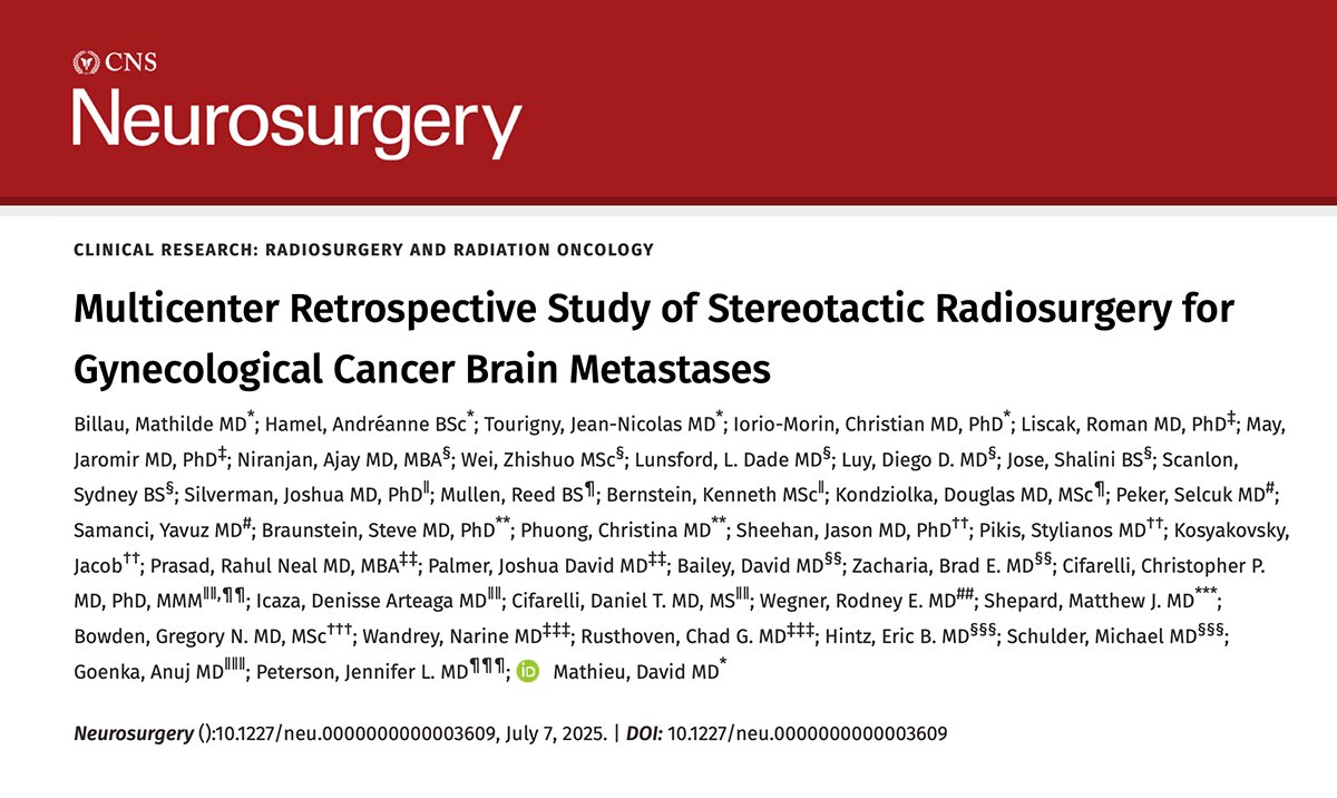 IntRRF's tweet image. Stereotactic radiosurgery is an effective management for brain metastases from gynecological cancers with low risks of symptomatic adverse radiation effects. journals.lww.com/neurosurgery/a… @UPMCPhysicianEd @PittCIGNS