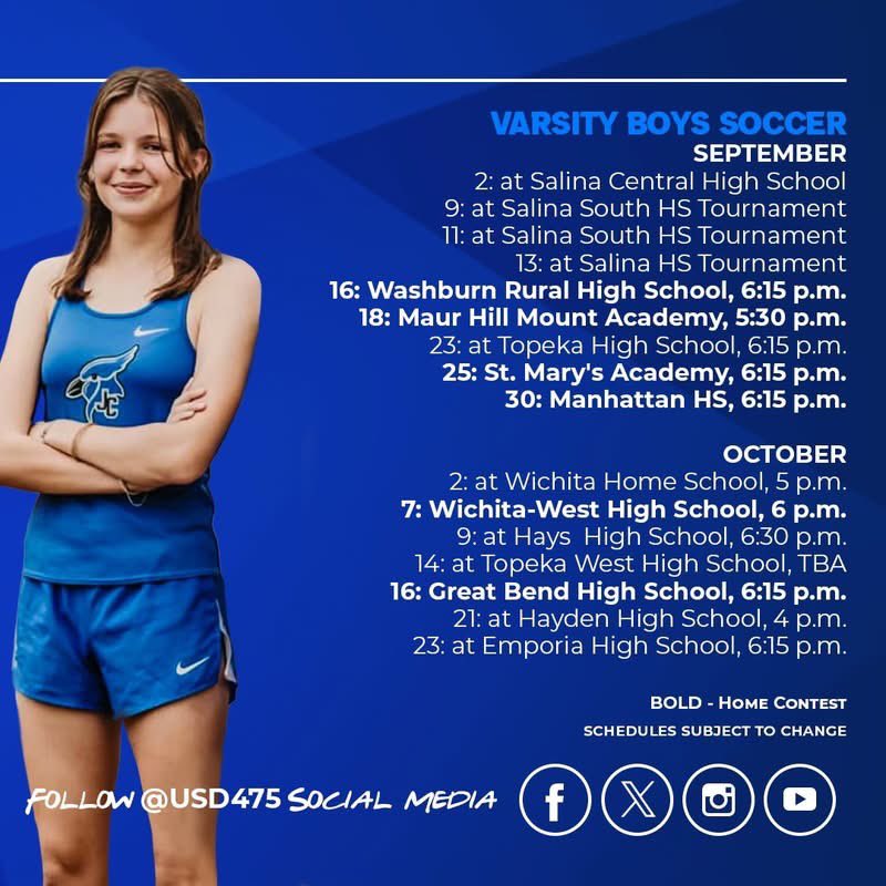 💙 We are only a few weeks away from #FridayNightLights and game day's returning to Junction City High School USD 475. Fall practices begin on Monday, Aug. 18. Please note that schedules are still subject to change. #ThriveIn475