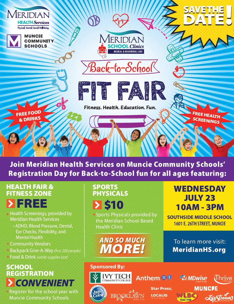 Muncie Community Schools (@muncieschools) on Twitter photo The start of school is creeping closer. So is the <a href="/MeridianHealth3/">Meridian Health Services</a> Fit Fair. Hope to see you next Wedensday at Southside Middle School! The start of school is creeping closer. So is the <a href="/MeridianHealth3/">Meridian Health Services</a> Fit Fair. Hope to see you next Wedensday at Southside Middle School!