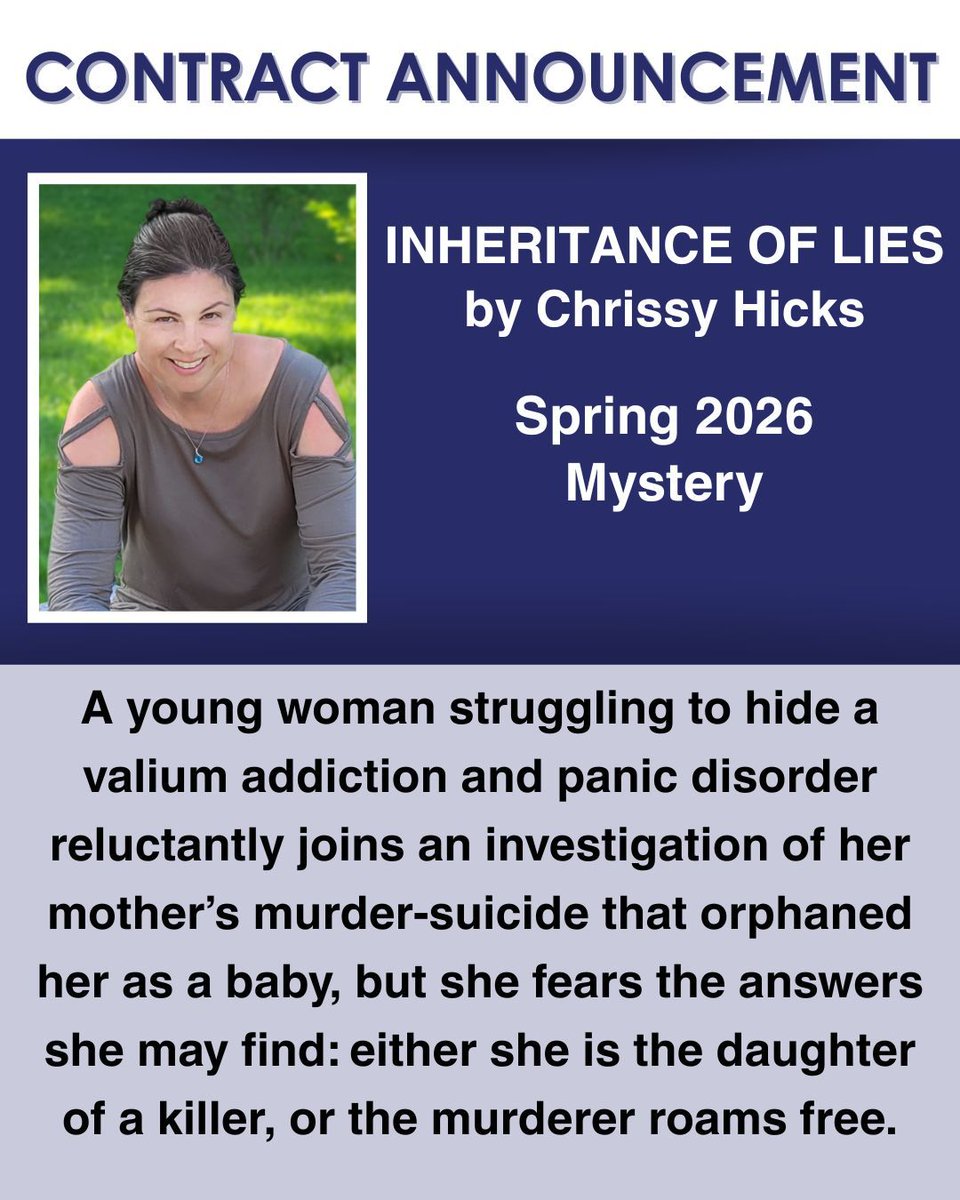 CamCatBooks's tweet image. We're thrilled to share this new contract announcement for #InheritanceofLies by Chrissy Hicks. Keep an eye out for this mystery novel, coming Spring 2026!