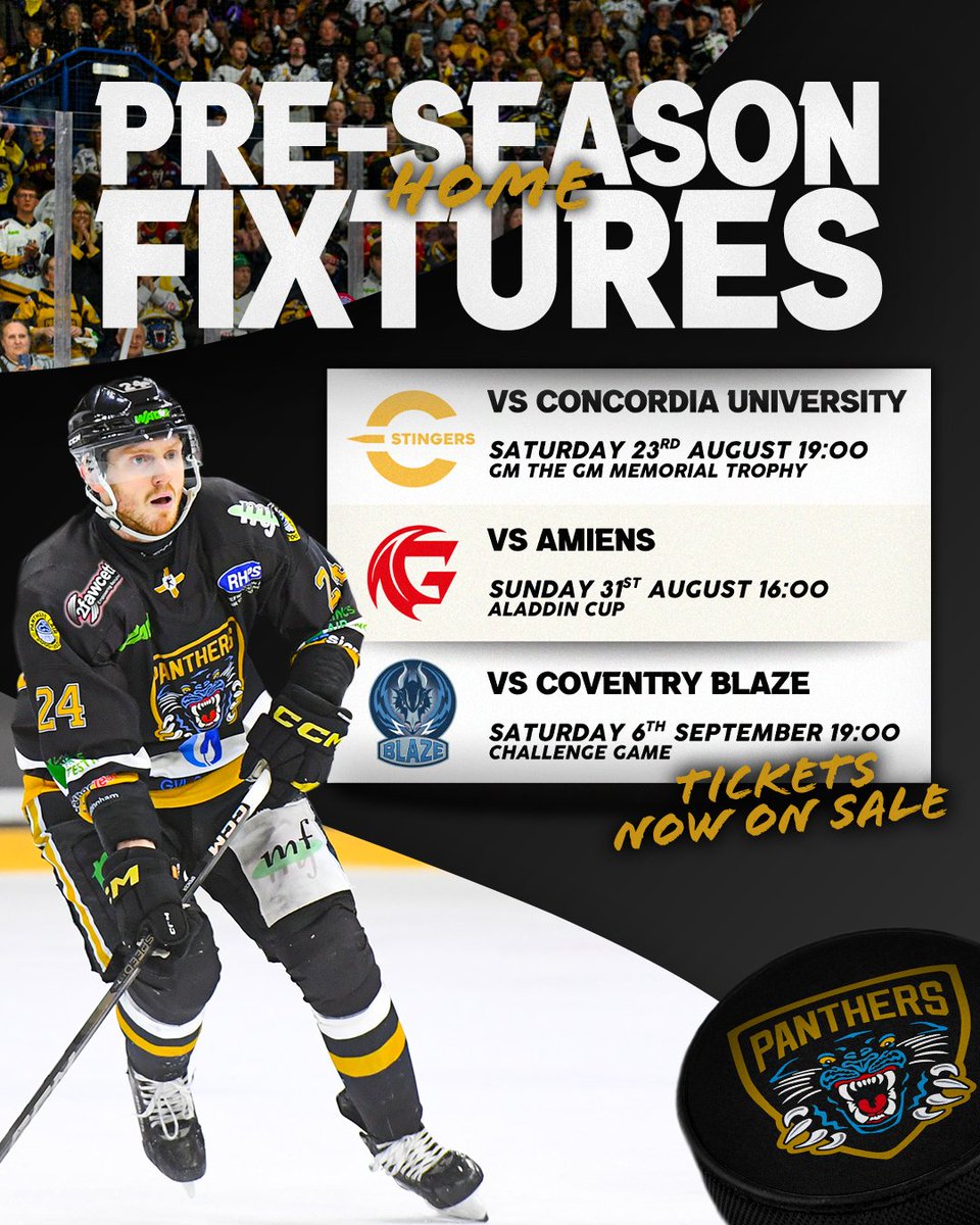 PanthersIHC's tweet image. 3 fixtures at @nottinghamarena this pre-season! 😼🏒

Ready for the action? Secure your seats now👉 bit.ly/pre-season-info