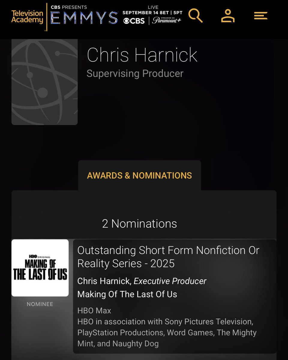 chrisharnick's tweet image. Two-time Emmy nominee?!??!? Poured blood, sweat and tears (with a decent amount of ketchup chips and Coke Zero) into Making of @TheLastofUsHBO. I couldn’t be more honored—and thrilled! Television is my first love. To say this is a dream come true is an understatement.