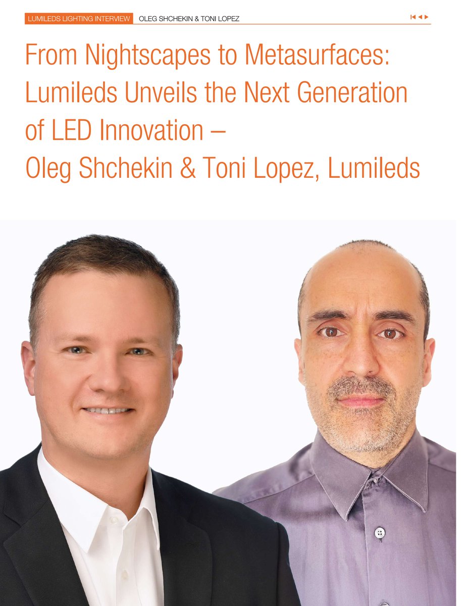 lumileds's tweet photo. We sat down with @LEDprofessional to explore:

🌌 #NightScape Technology
💡 #MicroLEDs
🔴 Red InGaN LEDs 

Our own Dr. Oleg Shchekin and Dr. Toni Lopez share how we transform automotive, architectural, and consumer electronics markets with #LEDs: https://t.co/KWG4nNINTJ https://t.co/YLK9QJKuTT