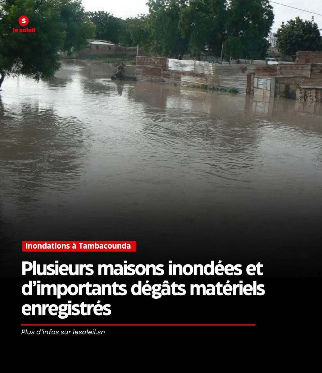 TAMBACOUNDA : Suite aux pluies diluviennes qui se sont abattues, ce lundi 14 juillet, à Tambacounda, plusieurs maisons ont été envahies par les eaux et beaucoup de biens mobiliers emportés.

Plus d’infos ici 🔗 urlr.me/KW7rZG

#lesoleilsn