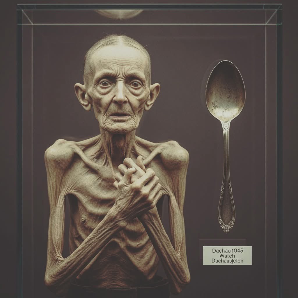 The Spoon He Wouldn’t Let Go Of– Dachau, 1945

When American soldiers entered Dachau in April 1945, they found a world barely clinging to life.

Among the survivors was an emaciated man, crouched in a corner, clutching a spoon so tightly it had to be pried gently from his hand.