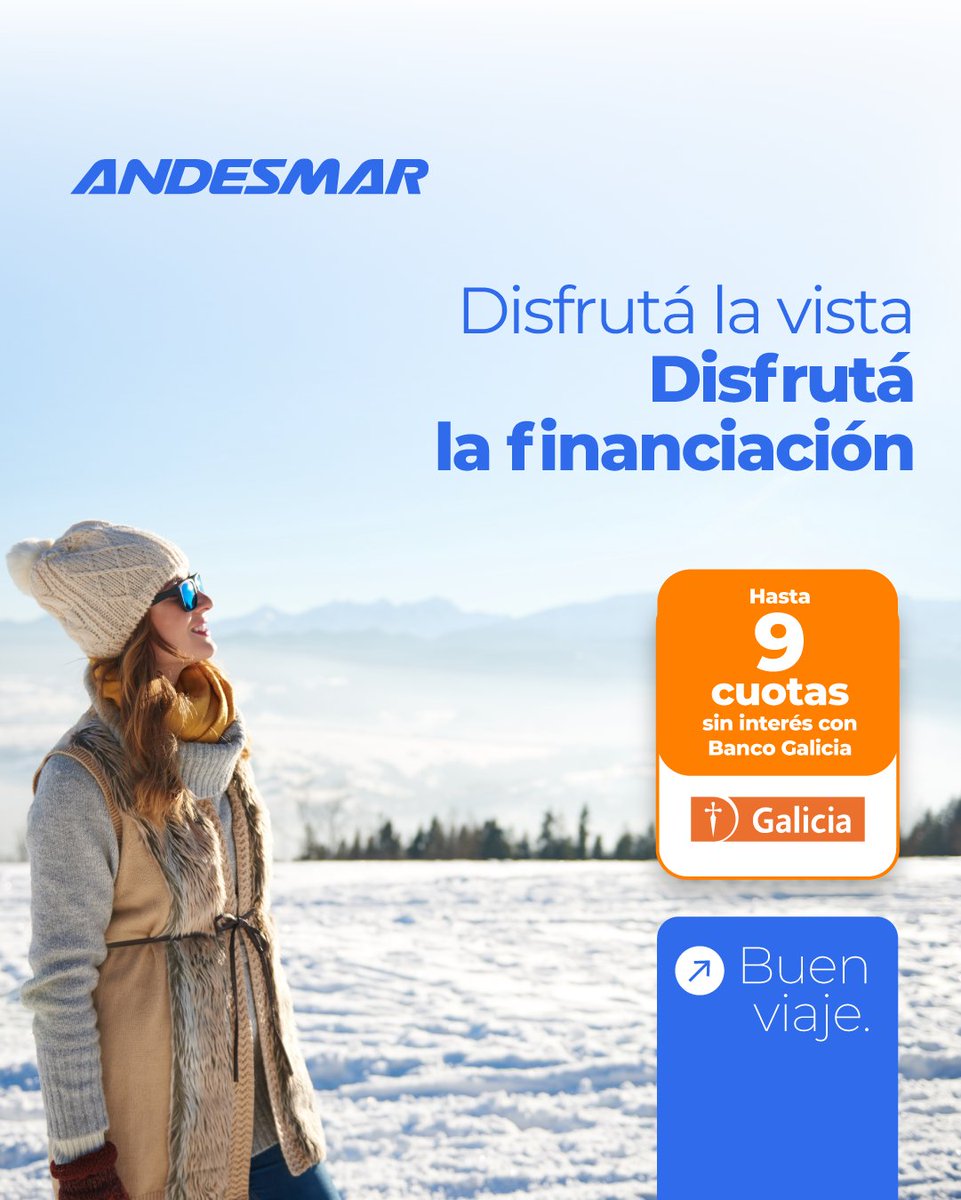 🚌 ¡Ahora con Galicia tenés hasta 9 cuotas sin interés para viajar!

Despreocupate y elegí tu destino. Financialo de la forma más cómoda y no te quedes con las ganas de recorrer los lugares más lindos 💳

💥 Buen viaje!

#Andesmar #Bus #Transportes #Promos #Galicia #Viajes