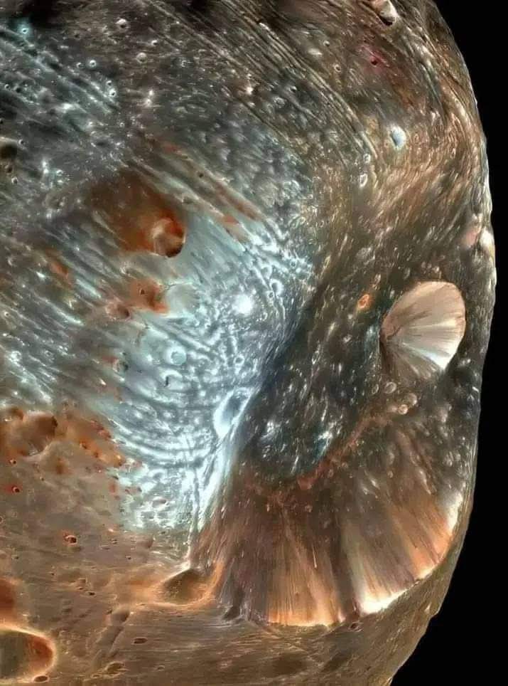 amazing_physics's tweet image. The clearest image ever taken of the moon Phobos of Mars.