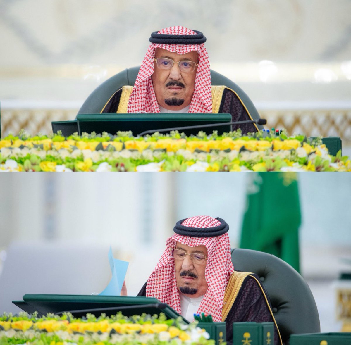 ayman999's tweet image. خادم الحرمين الشريفين #الملك_سلمان_بن_عبدالعزيز خلال ترؤسه جلسة مجلس الوزراء اليوم. 🇸🇦