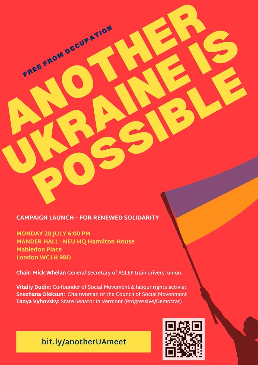 UkraineSol's tweet image. On 28 July, join us in London for the launch of campaigning to say "Another Ukraine is possible - free from occupation"
Register: bit.ly/anotherUAmeet
With Vitaliy Dudin & Snezhana Oleksun of UA democratic socialist organisation @SocRuch speaking from Ukraine. More below 🧵