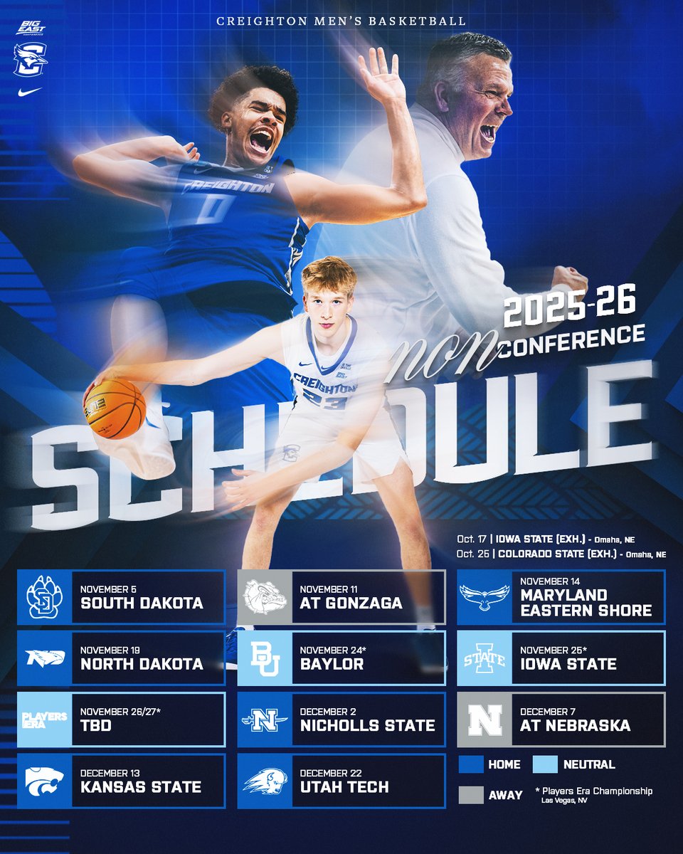 BluejayMBB's tweet image. Our 2025-26 Non-Conference Schedule is Here 📆
🔗: gocreighton.com/news/2025/7/15…
#GoJays