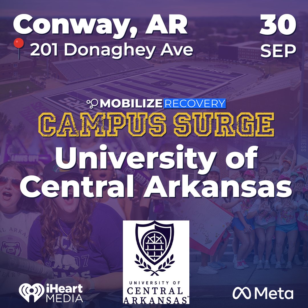 MobilizeRecover's tweet image. UCA 🐻 — get ready to show up and show out!
Mobilize Recovery’s Campus Surge 2025 is rolling into Conway, and we’re bringing the energy to celebrate Recovery Month on Tuesday, September 30th!
We’re taking over the Student Center Amphitheater for an afternoon of connection and…
